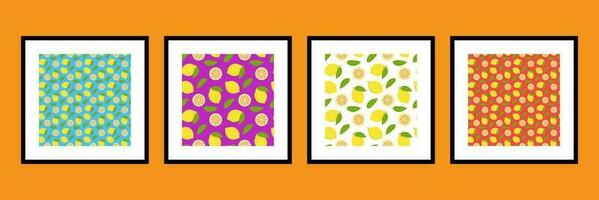 Vector lemon seamless pattern set. Simle style illustration. Can be used for printing on fabric, paper, clothes, wallpapers, magazine, book, card, menu cover, web pages