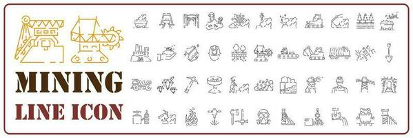 Mining line icon set. Extraction of minerals in the mine and surface, linear icons. Coal line with editable stroke. vector