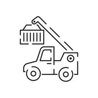 Cargo port line icon air, sea, rail freight terminal, storage. Delivery container shipping. Transportation industry, maritime transport, ship, truck and train. vector