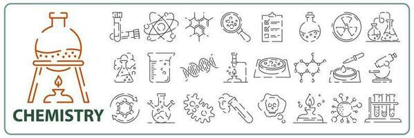 sencillo conjunto de químico relacionado vector línea iconos contiene tal íconos como átomo, matraz, experimento, investigación, laboratorio y más. editable ataque. 48x48 píxel Perfecto.