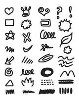 Set of cute hand drawn line scribble expression signs.emoticon effects design elements, cartoon character emotion symbols.vector illustration. vector