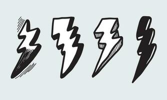 set of hand drawn vector doodle electric lightning bolt symbol sketch illustrations. thunder symbol doodle icon.