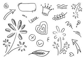 hand drawn set elements, arrow, heart, star, emphasis for concept design vector