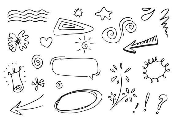 hand drawn set elements, arrow, heart, star, emphasis for concept design