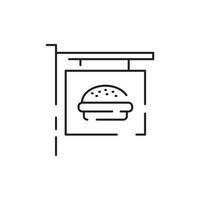 Burger icon vector isolated on white background, hamburger or fast food sign, thin symbols or lined elements in outline style. Snack, junk food and obesity.