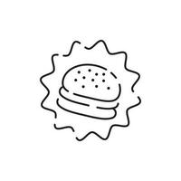 Burger icon vector isolated on white background, hamburger or fast food sign, thin symbols or lined elements in outline style. Snack, junk food and obesity.