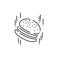 Burger icon vector isolated on white background, hamburger or fast food sign, thin symbols or lined elements in outline style. Snack, junk food and obesity.