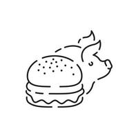 Burger icon vector isolated on white background, hamburger or fast food sign, thin symbols or lined elements in outline style. Snack, junk food and obesity illustration.