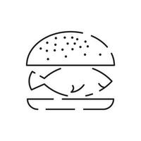 Burger icon vector isolated on white background, hamburger or fast food sign, thin symbols or lined elements in outline style. Snack, junk food and obesity illustration.