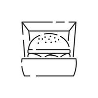 hamburguesa icono vector aislado en blanco fondo, hamburguesa o rápido comida firmar, Delgado símbolos o forrado elementos en contorno estilo. bocadillo, basura comida y obesidad.