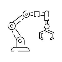 Robot or robotic icon such as arm, hand, production line, box packaging, automotive production, computer control and other product manufacturing, vector icon.