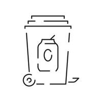 Recyclable material line icon. Ecology outline vector recycled symbol. Bin Rubbish, garbage or trash Glass and plastic bottle.