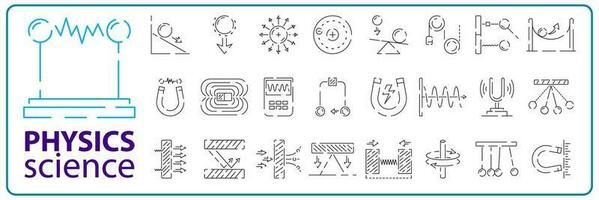 académico física Ciencias educación disciplinas línea íconos colocar, vector ilustración firmar y prueba instrumentos sencillo signo.