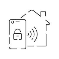 Collection of smart house linear icons - control of lighting, heating, air conditioning. Set of home automation and remote monitoring symbols drawn with thin contour lines. Vector illustration.