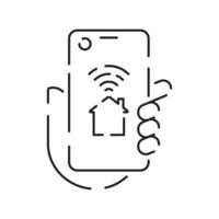 Collection of smart house linear icons - control of lighting, heating, air conditioning. Set of home automation and remote monitoring symbols drawn with thin contour lines. Vector illustration.