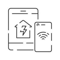 Collection of smart house linear icons - control of lighting, heating, air conditioning. Set of home automation and remote monitoring symbols drawn with thin contour lines. Vector illustration.