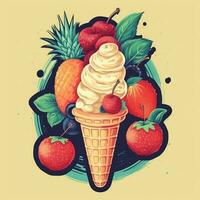 Ice cream retro style, ice cream 1970s cartoon poster high quality ai image generated photo