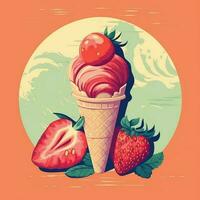 Ice cream retro style, ice cream 1970s cartoon poster high quality ai image generated photo