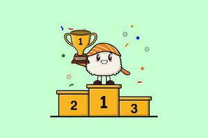 Cute cartoon Sushi character as the first winner vector