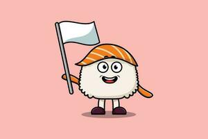 lindo personaje de dibujos animados de sushi con bandera blanca vector