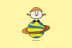 Cute cartoon Sushi character standing in planet vector