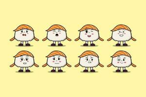 Set kawaii Sushi cartoon character expressions vector