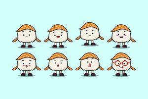 Set kawaii Sushi cartoon character expressions vector