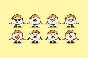 Set kawaii Sushi cartoon character expressions vector