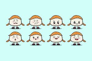 conjunto kawaii Sushi dibujos animados personaje expresiones vector