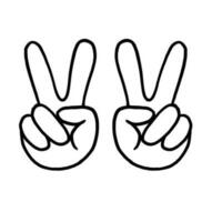 Hand gesture V sign for victory or peace line art vector icon for apps and websites