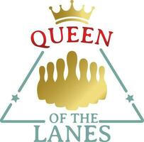 Queen of the lanes. Funny concept design Bowling Pin with the gold crown for a T-Shirt greeting card or poster Background Vector Illustration.