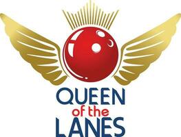 Queen of the lanes. Funny concept design a bowling ball with a crown and wings Vector Illustration on white background