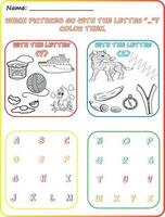 Early reading and writing worksheet Reading pictures, Coloring, Identifying objects, Learning the alphabet, Learning the letters Y,  and Z, Practicing letter sounds. vector