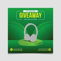 Giveaway social media post template. Win a prize giveaway. vector