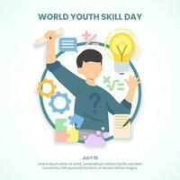 Square world youth skills day background with an illustration of a child with skills vector