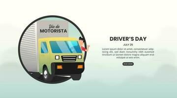 Dia do motorista or drivers day background with a thumb up of driver truck vector