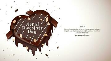 World chocolate day background with a delicious chocolate nut cake vector