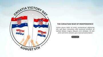 Croatia Victory Day background with hands and waving flags with sparkles vector