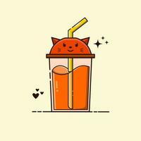 orange juice with cute cap illustration cartoon vector