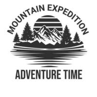 Adventure at the mountain graphic artwork for t shirt.  Mountain with sun retro vintage. vector