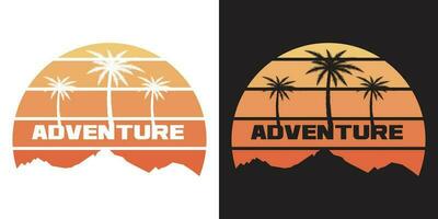 Adventure at the mountain graphic artwork for t shirt.  Mountain with sun retro vintage. vector