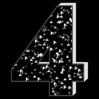 Black and white glitter pattern four 4 number 3D on black background. vector