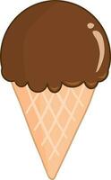 Chocolate ice cream on cone waffle. Vector illustration.