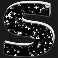 Black and white glitter pattern S letter 3D on black background. vector