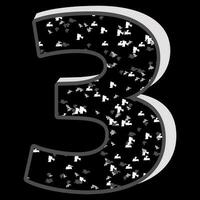 Black and white glitter pattern three 3 number 3D on black background. vector