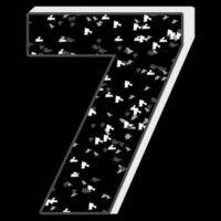 Black and white glitter pattern seven 7 number 3D on black background. vector