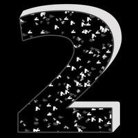 Black and white glitter pattern two 2 number 3D on black background. vector