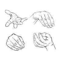 Set hand collection drawn gesture sketch vector illustration line art