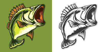 Big bass fish colorful illustration and black set vector design.