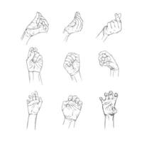 Set hand collection drawn gesture sketch vector illustration line art